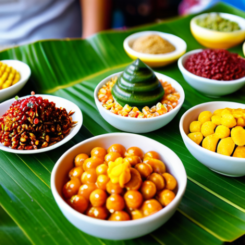 Home 6 A beautifully composed arrangement of traditional Thai 'Luk Chup' desserts, miniature fruit and vegetable shapes made from mung bean paste, vibrant and detailed. They are artfully displayed on a banana leaf-lined plate at a clean, bustling Thai market stall. The background features a soft blur of other colorful 'kanom' and the lively market atmosphere. Natural lighting, professional food photography, high resolution, crisp focus, perfect anatomy, correct proportions, well-formed hands, natural body proportions, safe for work, appropriate content, fully clothed, modest, family-friendly.