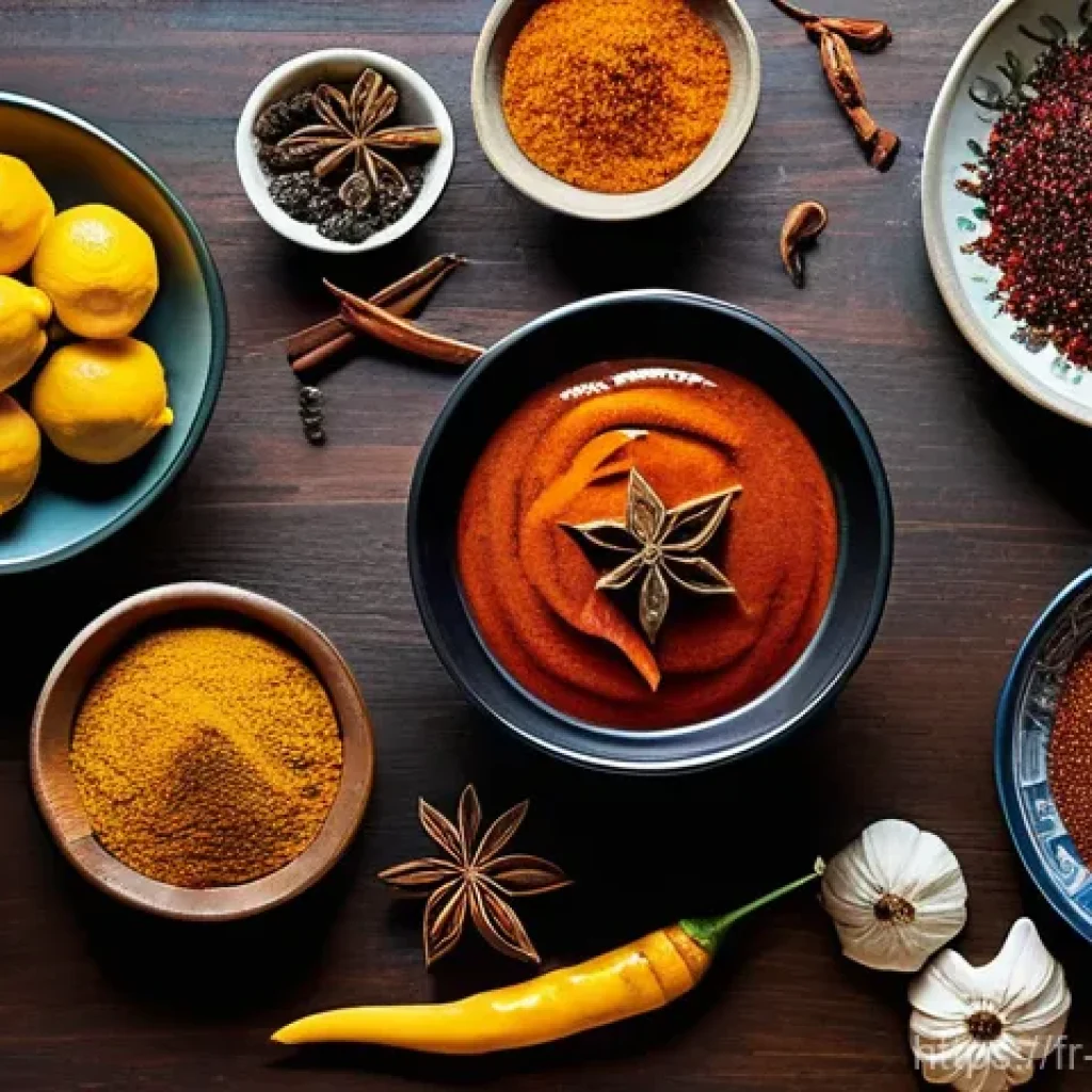 에스닉 푸드 브랜드 - **Prompt 1: A Culinary Journey of Discovery**
    "A vibrant, richly detailed flat lay showcasing a ...
