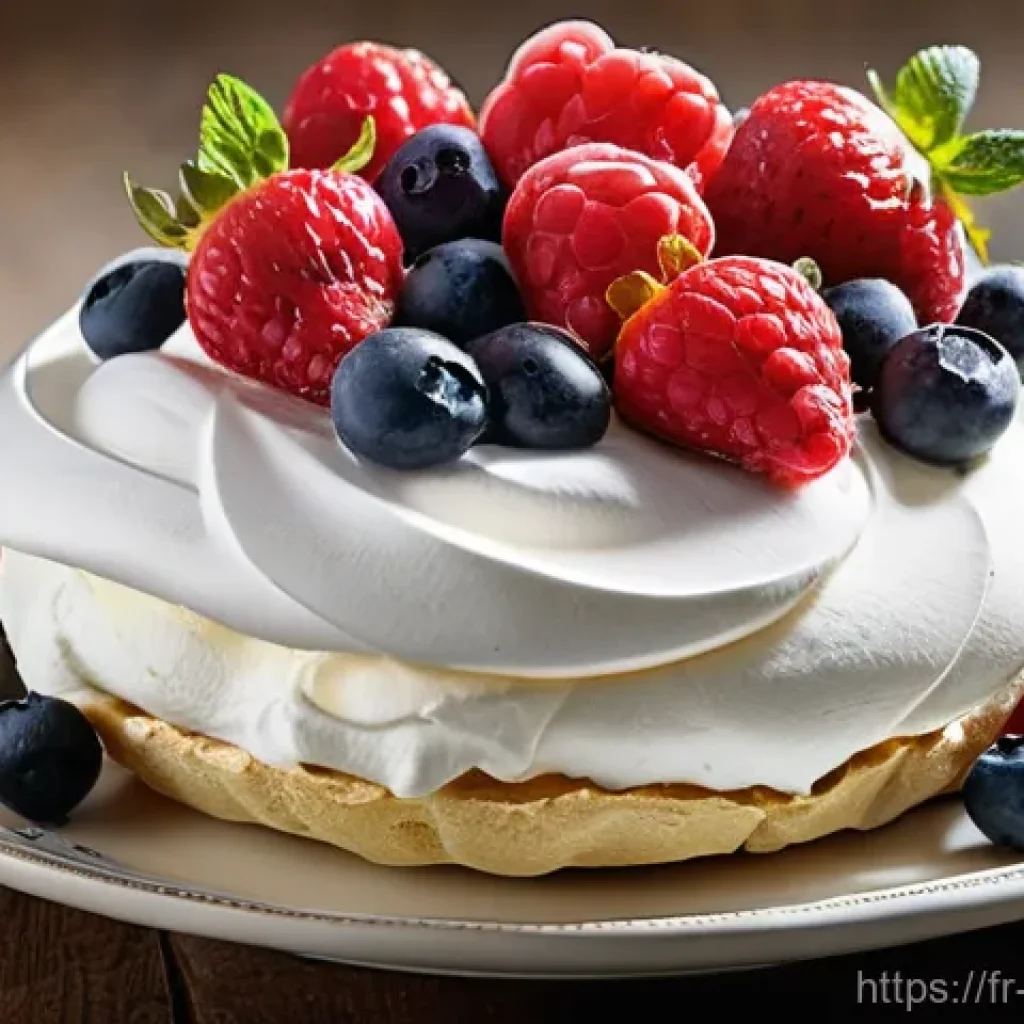 뉴질랜드 디저트 파블로바 - **Prompt: Classic Summer Berry Pavlova**
    A visually stunning, classic Pavlova as a centerpiece, ...
